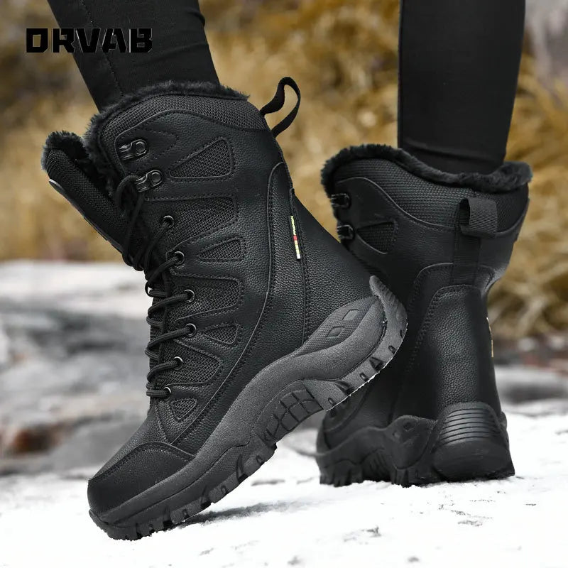 ORVAB Military Boots Leather Combat Boots for Men and Woman Fur Plush Winter Snow Boots Outdoor Army Bots Army Shoes