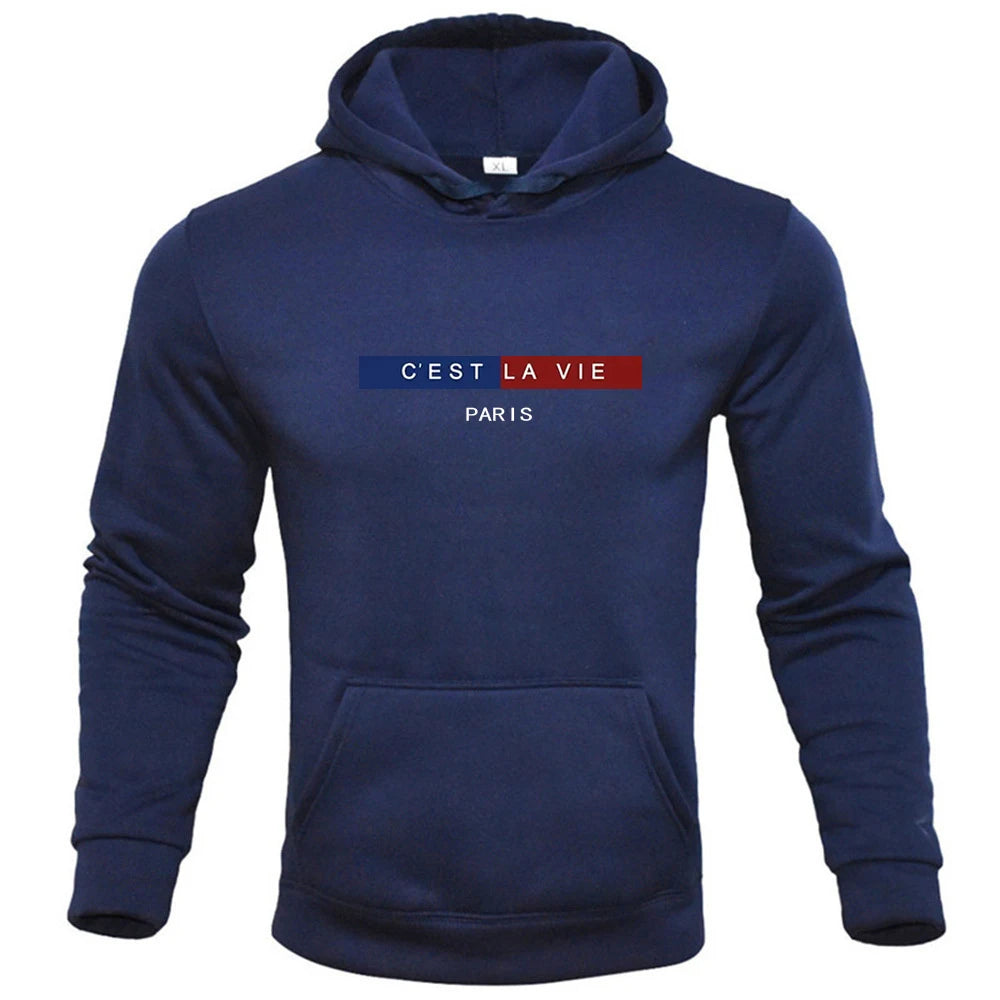 "C'EST LA VIE" PARIS Crew Neck Graphic Hoodie, Casual Hoodie, Men's Tops Fashion, Men's Spring and Autumn Clothing