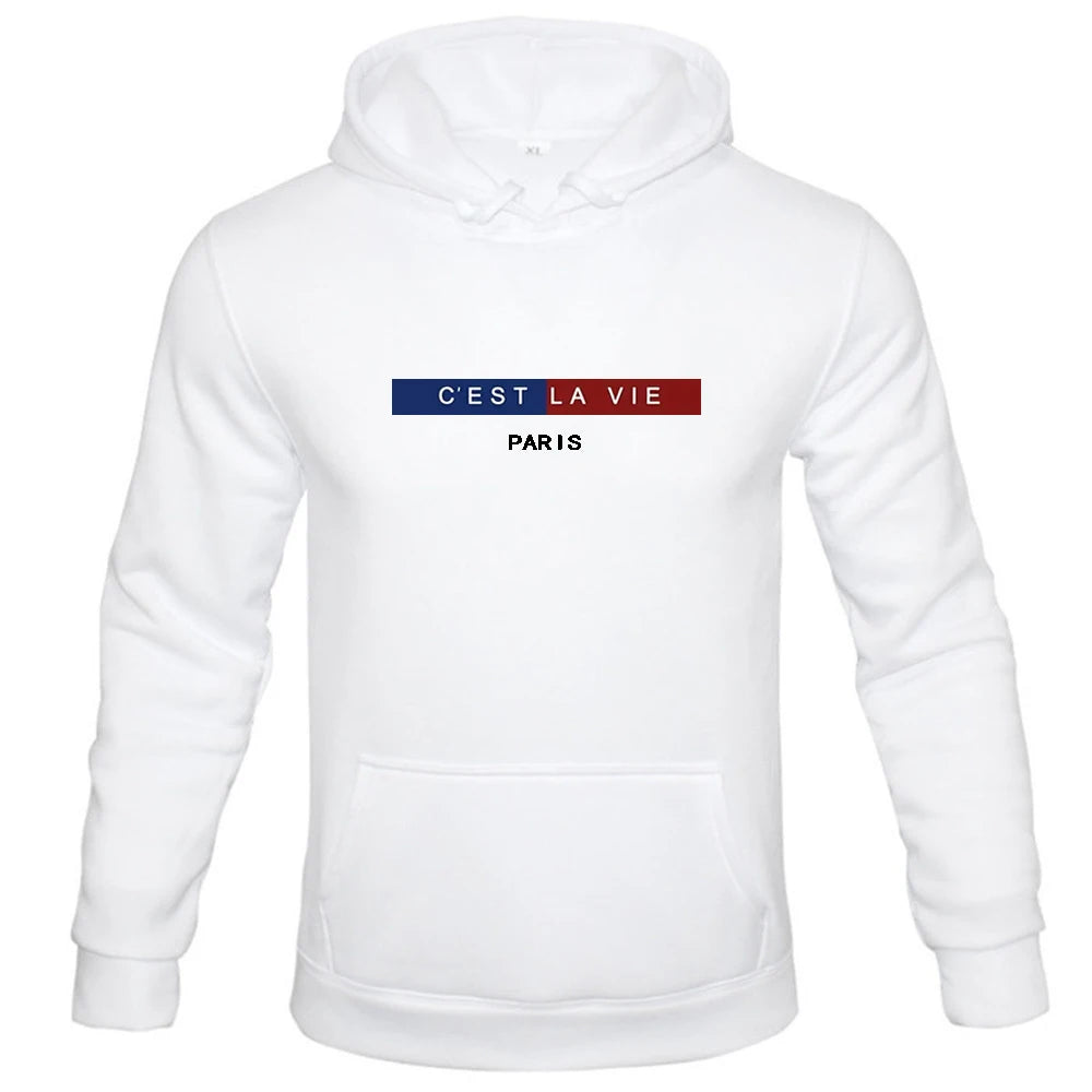 "C'EST LA VIE" PARIS Crew Neck Graphic Hoodie, Casual Hoodie, Men's Tops Fashion, Men's Spring and Autumn Clothing